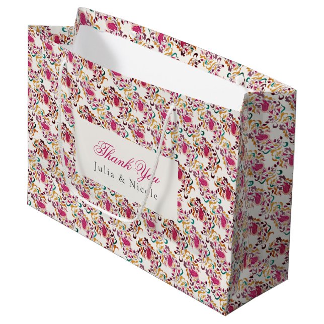 Bolsa De Regalo Grande Romántico Boda de marco floral de Pearl Swan (Angulo Anverso)