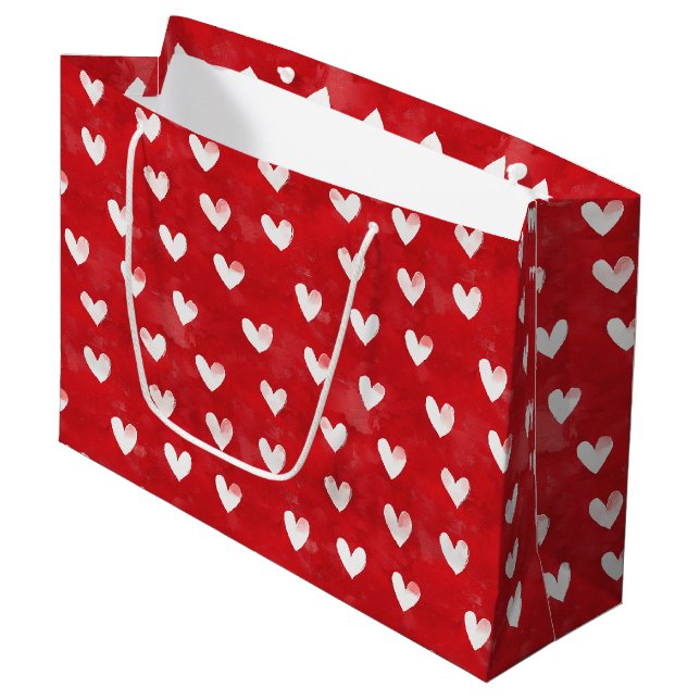 Bolsa De Regalo Grande Romántico Corazón Blanco Rojo Ducha Bridal (Angulo Anverso)