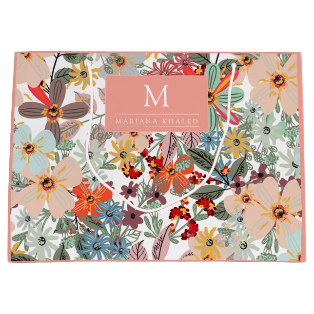 Bolsa De Regalo Grande Romántico Floral suave durazno verde rosa Clásico (Anverso)