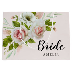 Bolsa De Regalo Grande Romántico Roses Rosados Watercolor Floral Novia