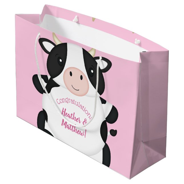 Bolsa De Regalo Grande Rosa Baby Shower de vaca (Angulo reverso)