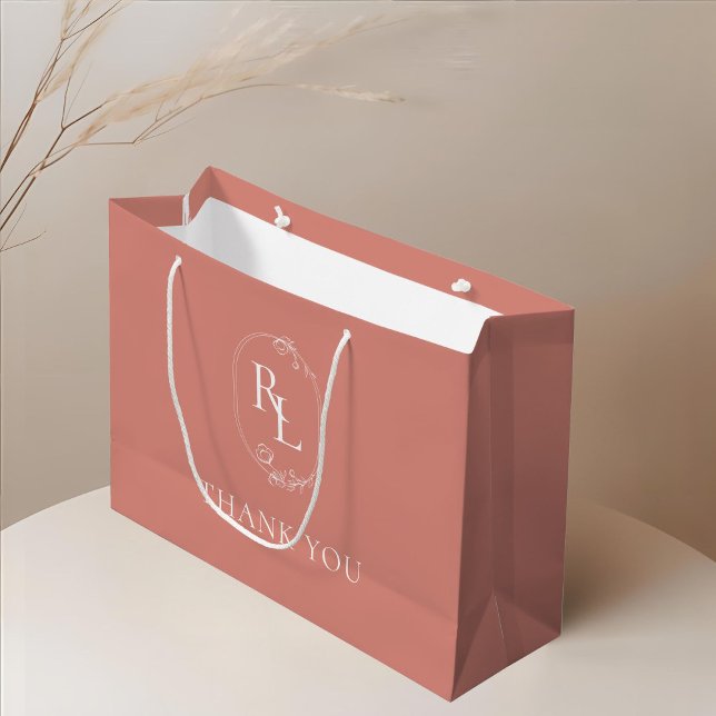 Bolsa De Regalo Grande Rosa | Boda de Monograma Floral Gracias (Subido por el creador)