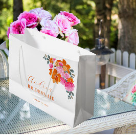 Bolsa De Regalo Grande Rosa Brillante Naranja Vibrante Floral Dama de Hon