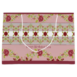 Bolsa De Regalo Grande Rosa Con Floral Borgoña
