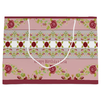 Bolsa De Regalo Grande Rosa Con Floral Borgoña