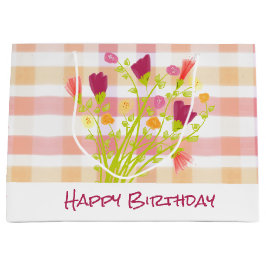 Bolsa De Regalo Grande Rosa Con Floral Borgoña