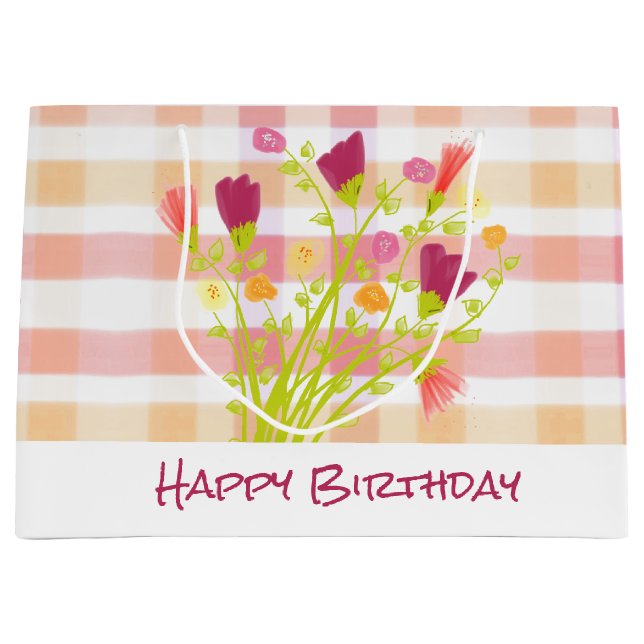 Bolsa De Regalo Grande Rosa Con Floral Borgoña (Anverso)