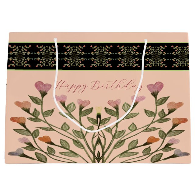 Bolsa De Regalo Grande Rosa Con Floral Elegante (Anverso)