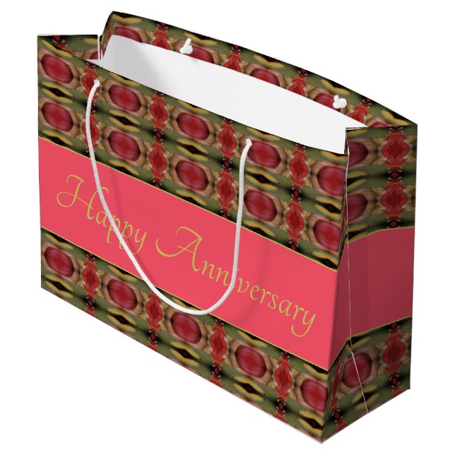 Bolsa De Regalo Grande Rosa de Borgoña Verde y Aniversario Dorado (Angulo reverso)