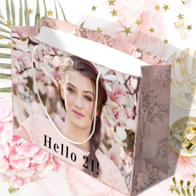 Bolsa De Regalo Grande Rosa de cumpleaños purpurina de oro personalizado  (Subido por el creador)