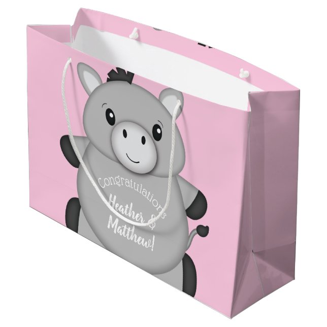 Bolsa De Regalo Grande Rosa de Donkey Baby Shower (Angulo reverso)