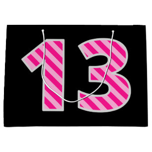 Bolsa De Regalo Grande Rosa de la diversión rayado "13"; Décimotercero