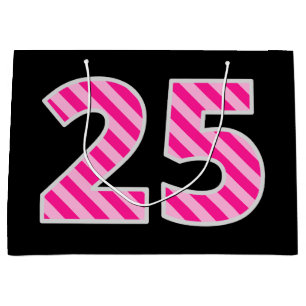 Bolsa De Regalo Grande Rosa de la diversión rayado "25"; 25to cumpleaño