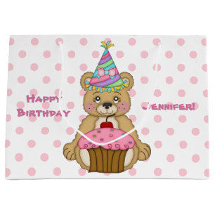Bolsa De Regalo Grande Rosa de la magdalena del oso de peluche
