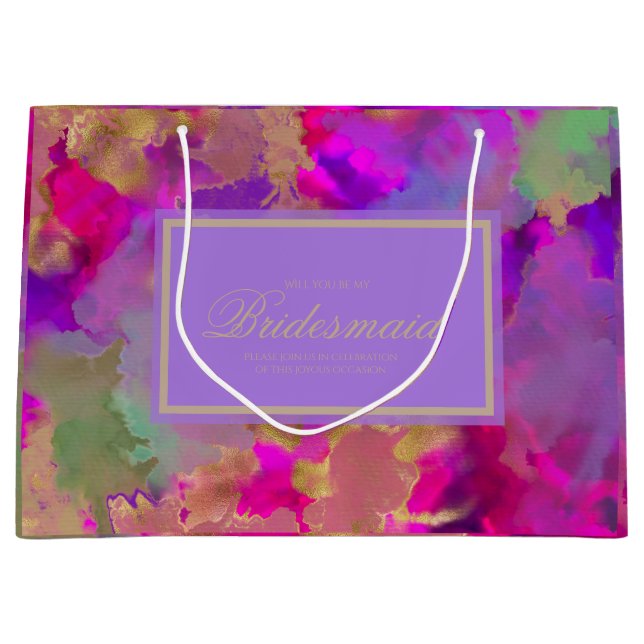 Bolsa De Regalo Grande Rosa de mármol, púrpura, dama de honor (Anverso)