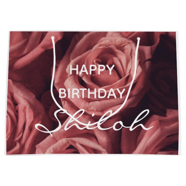 Bolsa De Regalo Grande Rosa de nombre personalizado Feliz cumpleaños a la (Anverso)