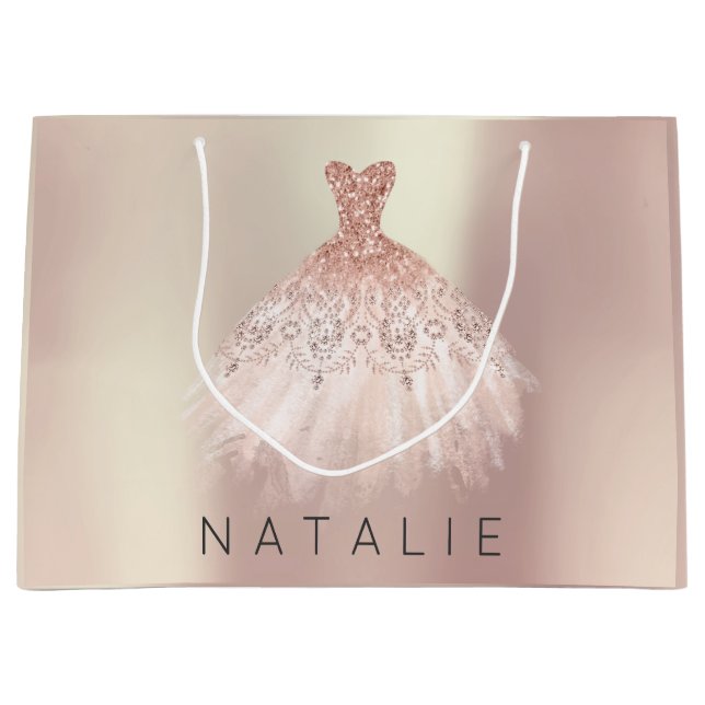 Bolsa De Regalo Grande Rosa de nombres Rubor Pearl Purpurina de vestiment (Anverso)