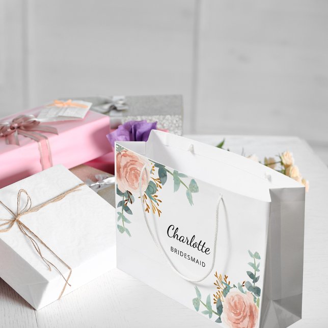 Bolsa De Regalo Grande Rosa dorada floral salvia verde dama de honor (Subido por el creador)