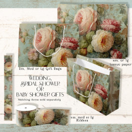 Bolsa De Regalo Grande Rosa Floral Vintage Francesa Azul Rosa Lluvia de N