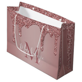 Bolsa De Regalo Grande Rosa Girly Gold Sparkle Purpurinas Dris Monograma