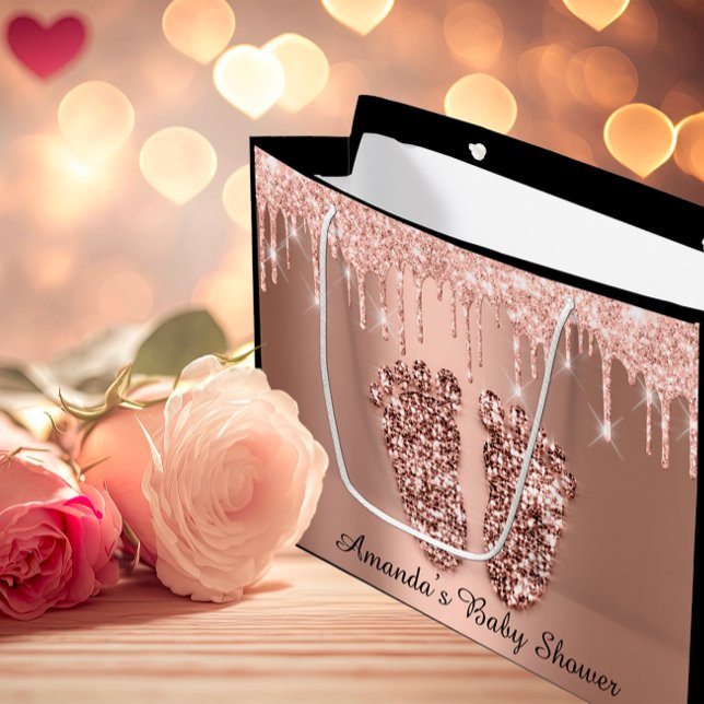 Bolsa De Regalo Grande Rosa Gold Baby Shower Feet Boy Chica Nombre (Rose Gold Baby Shower Feet Boy Girl Name Large Gift Bag)