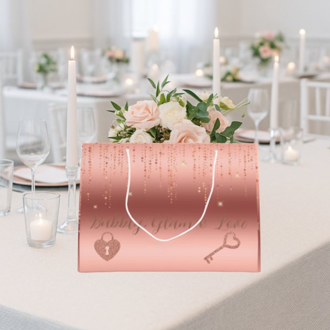 Bolsa De Regalo Grande Rosa Gold Confetti Bridal Shower (Bubbly, glam & love — the perfect rose gold sparkle bag for luxe bridal shower gifting)