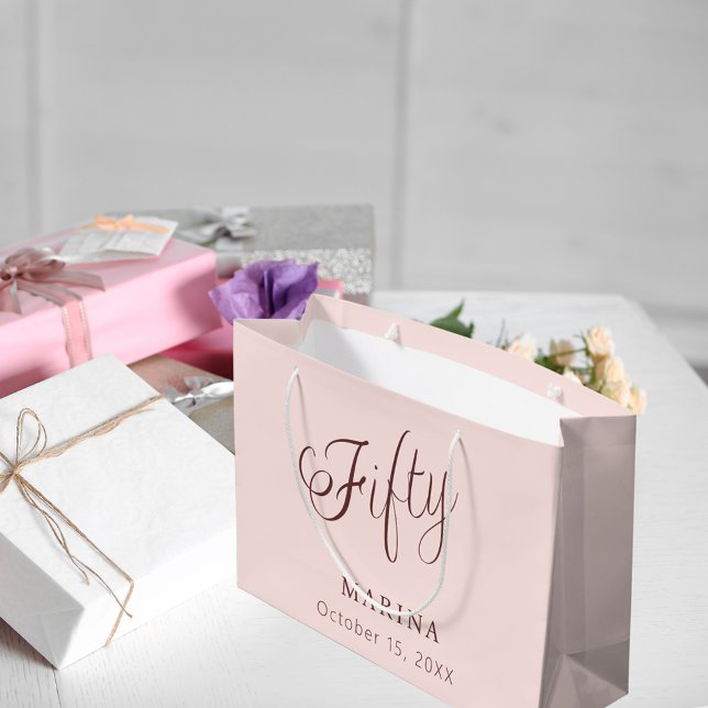 Bolsa De Regalo Grande Rosa guión de nombre dorado 50 cumpleaños (Subido por el creador)