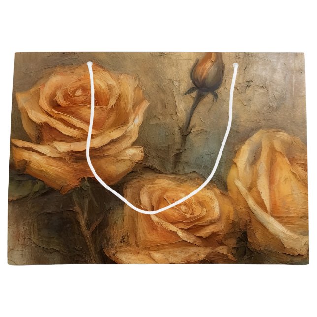 Bolsa De Regalo Grande Rosa Melocotón Floral Romántica (Anverso)