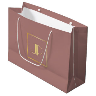 Bolsa De Regalo Grande Rosa Monogramado Gold Modern Elegant Template