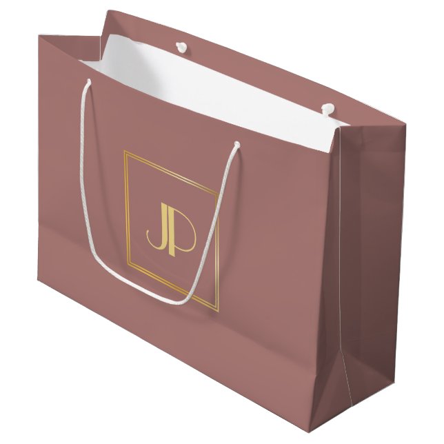 Bolsa De Regalo Grande Rosa Monogramado Gold Modern Elegant Template (Angulo Anverso)