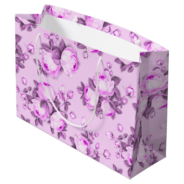 Bolsa De Regalo Grande rosa morado elegante floral (Angulo reverso)