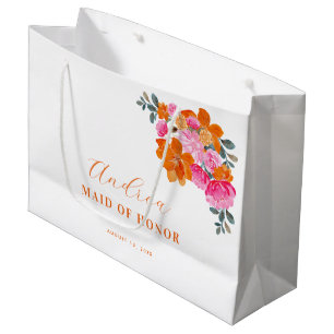 Bolsa De Regalo Grande Rosa Naranja Brillante Vibrante Floral Dama de Hon