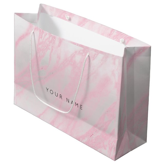 Bolsa De Regalo Grande Rosa Pastel rosa Rubor Marble Metallic Gift Plata (Angulo Anverso)