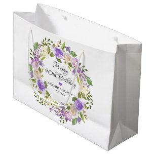 Bolsa De Regalo Grande Rosa púrpura Floral guirnalda botánica 90 cumpleañ