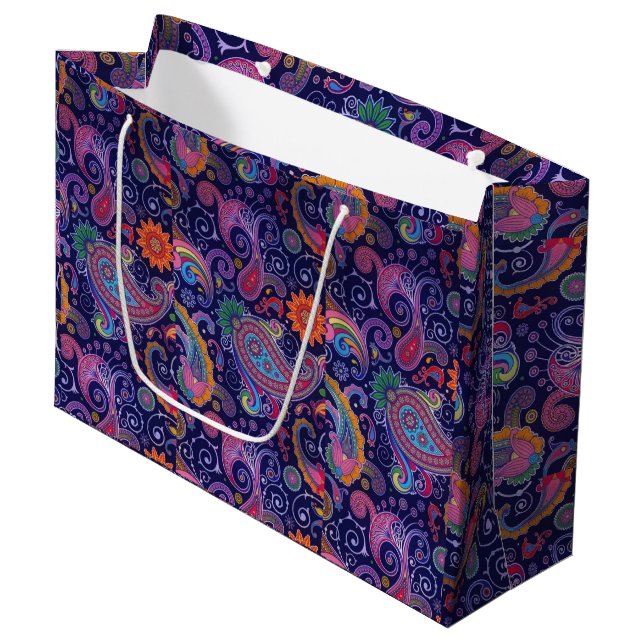 Bolsa De Regalo Grande Rosa púrpura paisley (Angulo Anverso)