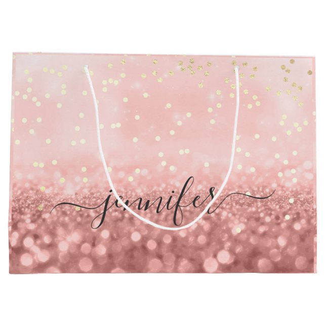 Bolsa De Regalo Grande Rosa Purpurina Boda Bridal Gold Confetti Large G (Reverso)