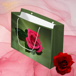 Bolsa De Regalo Grande Rosa Roja clásica hermosa verde