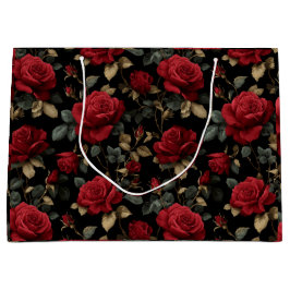 Bolsa De Regalo Grande Rosa Roja Profunda Elegante Patrón Floral Negro