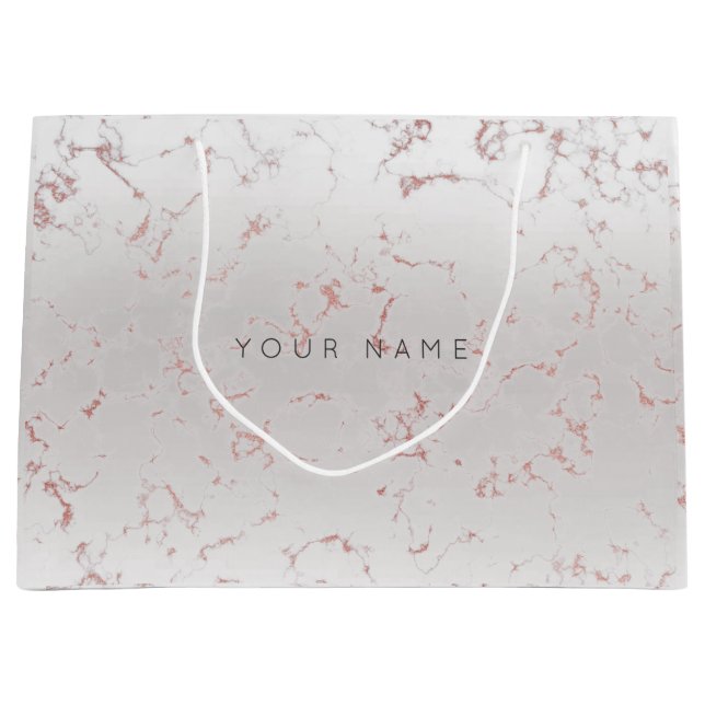 Bolsa De Regalo Grande Rosa Rosa Oro Rubor Marble Metálico Regalo Gris (Anverso)