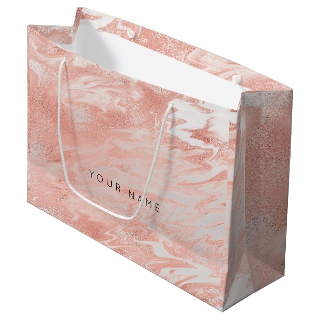 Bolsa De Regalo Grande Rosa rosa oro Rubor Marble Metallic Gift Silver (Angulo Anverso)