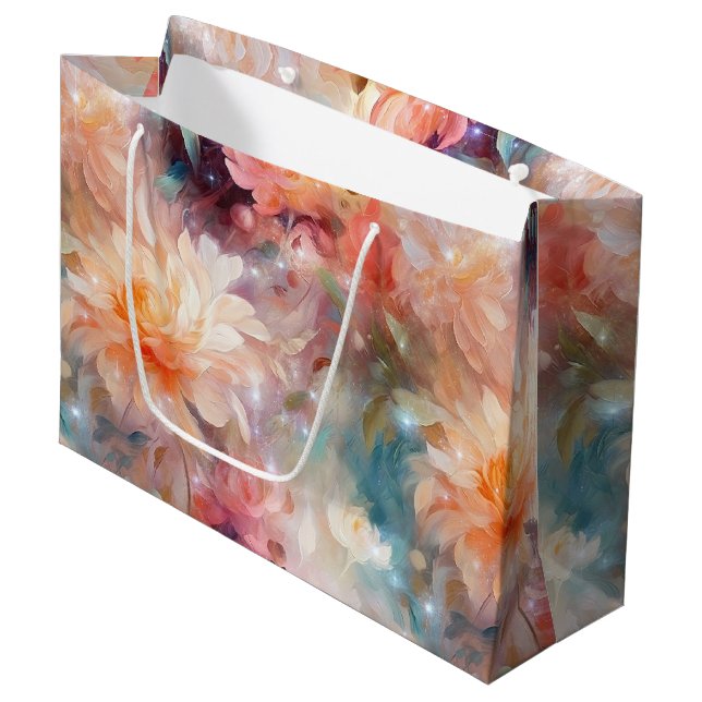 Bolsa De Regalo Grande Rosa Rubor Peach Naranja Floral (Angulo Anverso)