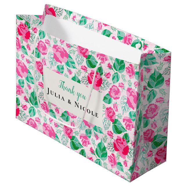 Bolsa De Regalo Grande Rosa verde rosa Petals Flores Boda Jardín (Angulo Anverso)