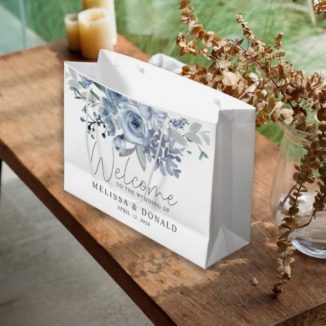 Bolsa De Regalo Grande Rosas Azules Dusty Flores Boho Bienvenida Boda (Subido por el creador)