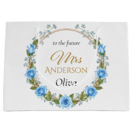 Bolsa De Regalo Grande Rosas Azules Elegantes y Gypsophila