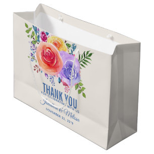 Bolsa De Regalo Grande Rosas coloridos Watercolor Floral Boda Gracias