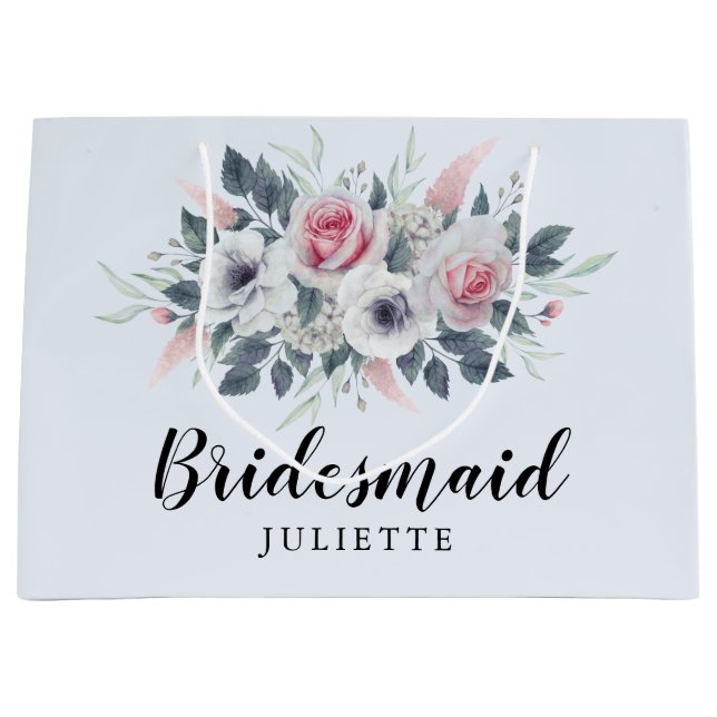 Bolsa De Regalo Grande Rosas de acuarela romántica dama de honor azul flo (Anverso)