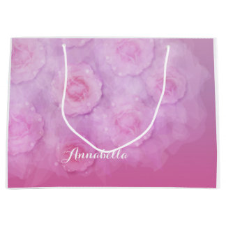 Bolsa De Regalo Grande Rosas de acuarela romántica PINK nombre personaliz