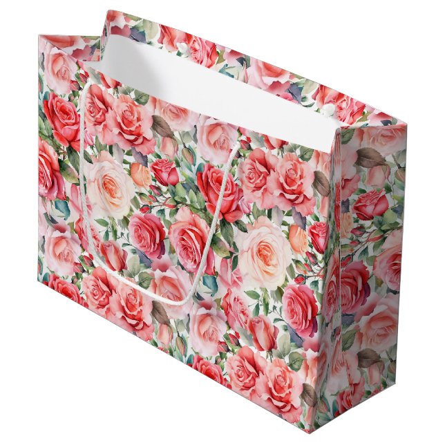 Bolsa De Regalo Grande Rosas de acuarela rosa romántico (Angulo Anverso)