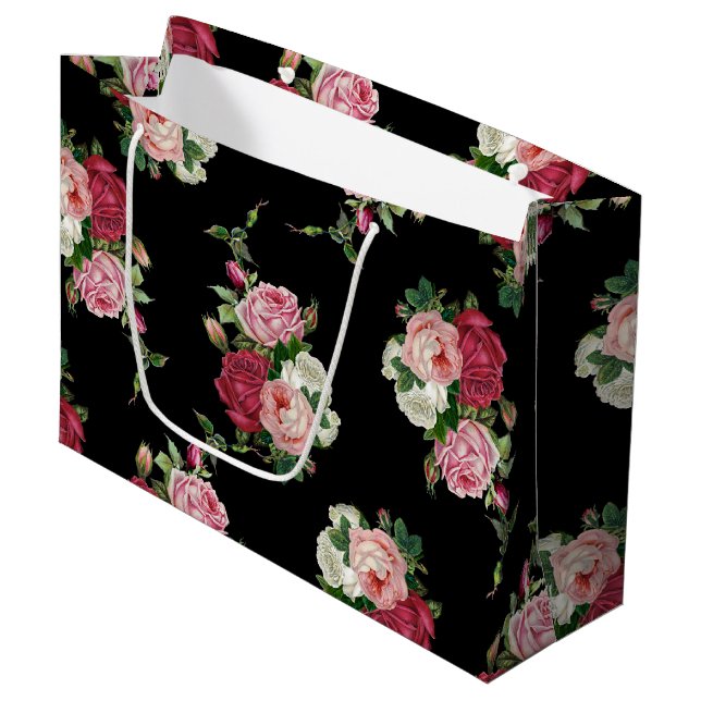 Bolsa De Regalo Grande Rosas de repollo de época - fondo negro (Angulo Anverso)