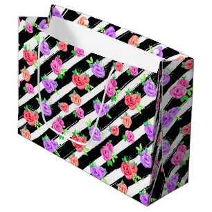 Bolsa De Regalo Grande Rosas Edgy y Fiesta de moda floral de franjas mode